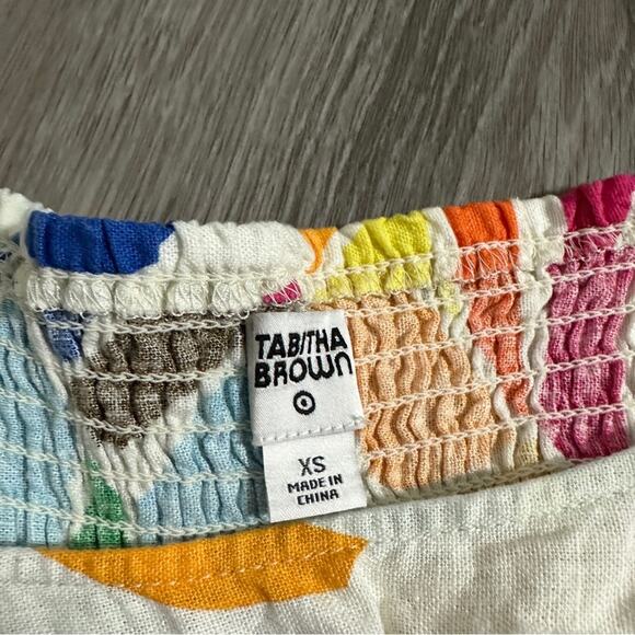 Tabitha Brown for Target Linen Blend Botanical Puff Sleeve Mini Dress Sz XS - Picture 7 of 13